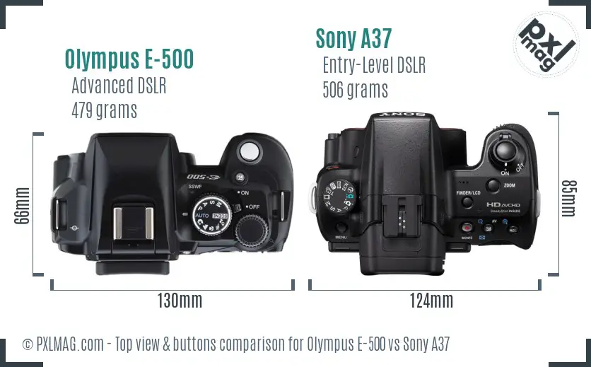 Olympus E-500 vs Sony A37 top view buttons comparison