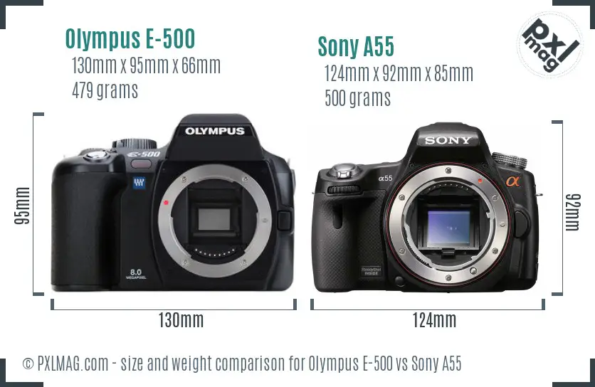 Olympus E-500 vs Sony A55 size comparison Olympus E-500 vs Sony A55 size comparison