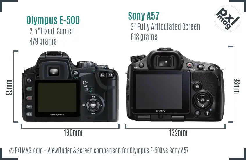 Olympus E-500 vs Sony A57 Screen and Viewfinder comparison