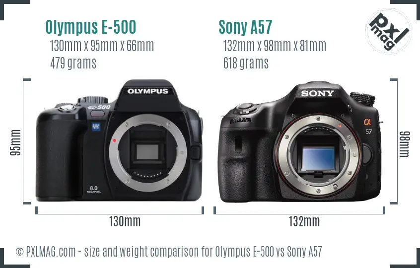 Olympus E-500 vs Sony A57 size comparison