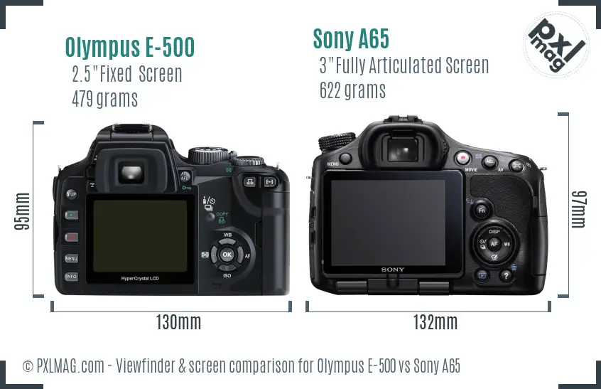 Olympus E-500 vs Sony A65 Screen and Viewfinder comparison Olympus E-500 vs Sony A65 Screen and Viewfinder comparison