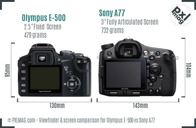 Olympus E-500 vs Sony A77 Screen and Viewfinder comparison