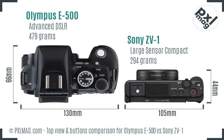 Olympus E-500 vs Sony ZV-1 top view buttons comparison
