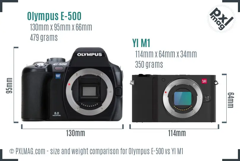 Olympus E-500 vs YI M1 size comparison