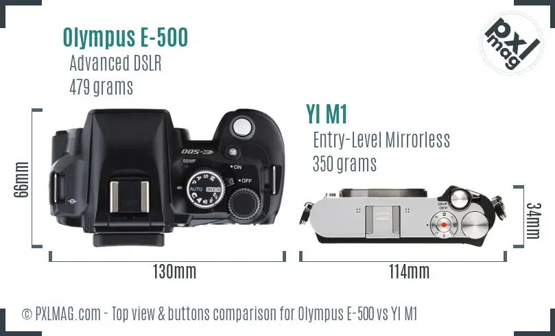 Olympus E-500 vs YI M1 top view buttons comparison