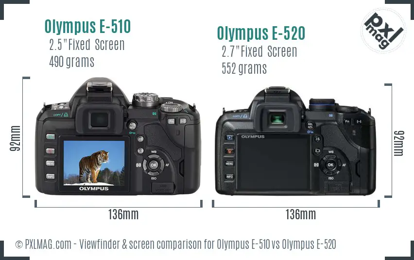 Olympus E-510 vs Olympus E-520 Screen and Viewfinder comparison