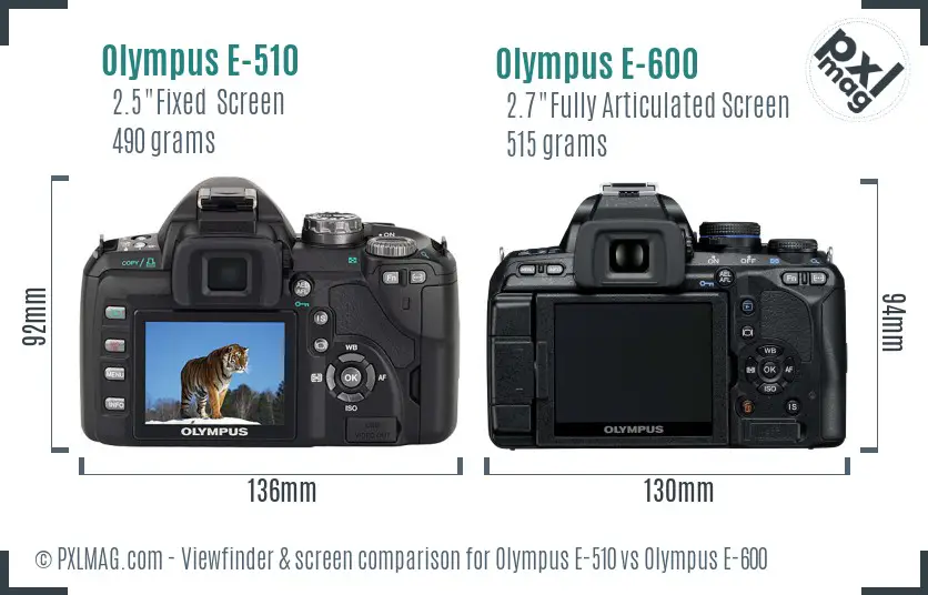 Olympus E-510 vs Olympus E-600 Screen and Viewfinder comparison
