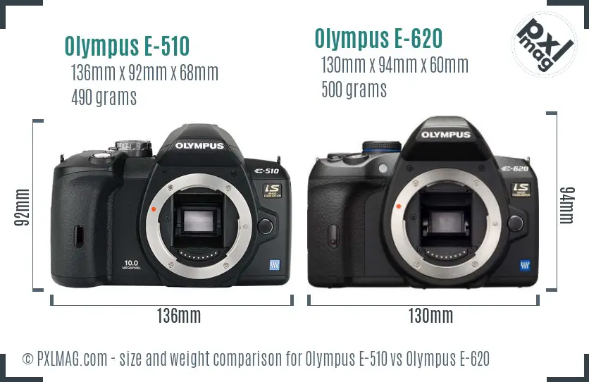 Olympus E-510 vs Olympus E-620 size comparison