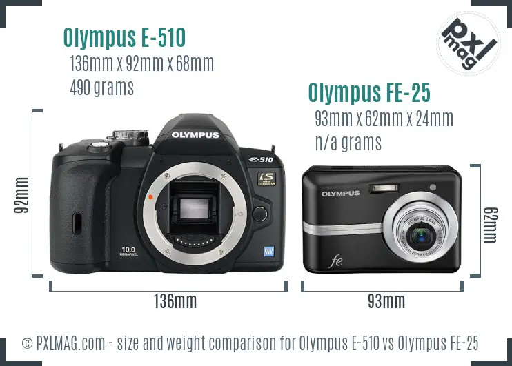 Olympus E-510 vs Olympus FE-25 size comparison