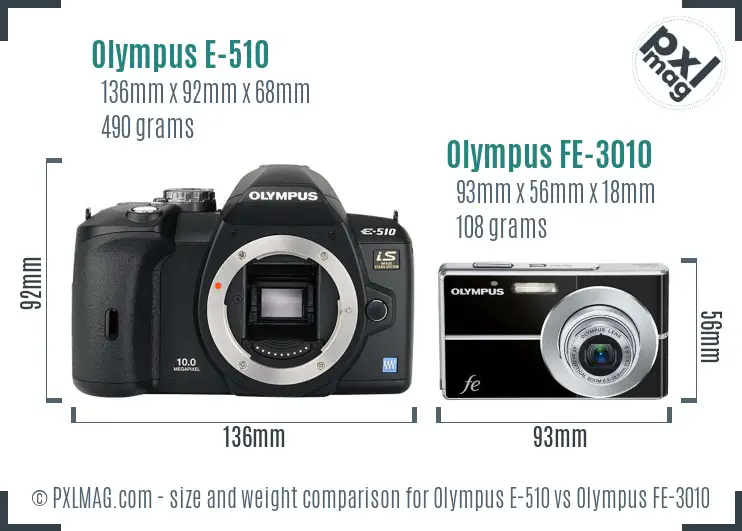 Olympus E-510 vs Olympus FE-3010 size comparison