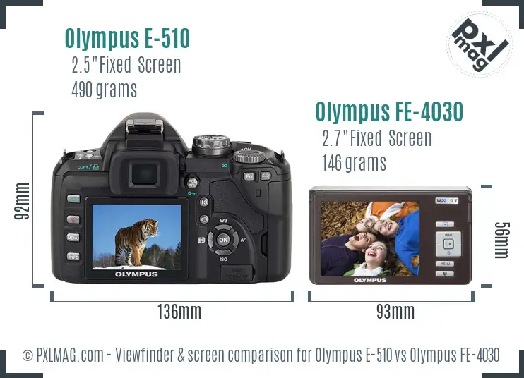 Olympus E-510 vs Olympus FE-4030 Screen and Viewfinder comparison