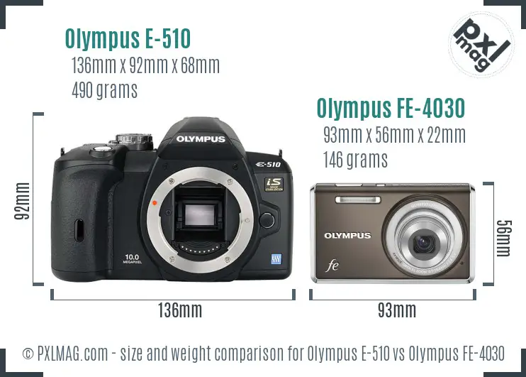 Olympus E-510 vs Olympus FE-4030 size comparison