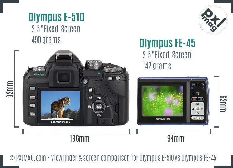 Olympus E-510 vs Olympus FE-45 Screen and Viewfinder comparison