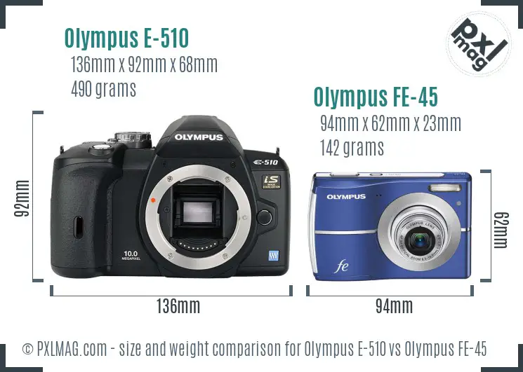 Olympus E-510 vs Olympus FE-45 size comparison