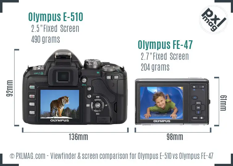 Olympus E-510 vs Olympus FE-47 Screen and Viewfinder comparison