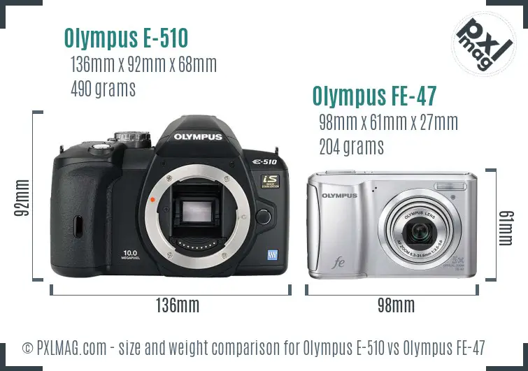 Olympus E-510 vs Olympus FE-47 size comparison