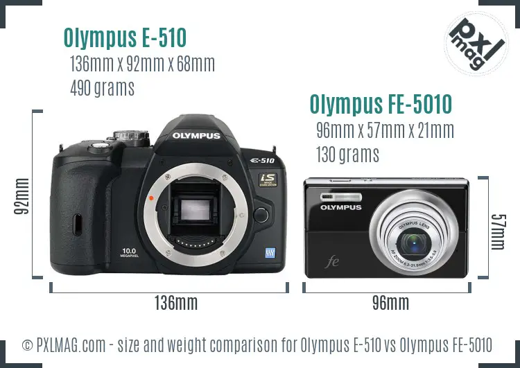 Olympus E-510 vs Olympus FE-5010 size comparison