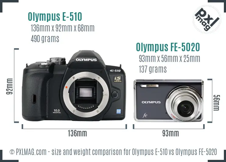 Olympus E-510 vs Olympus FE-5020 size comparison