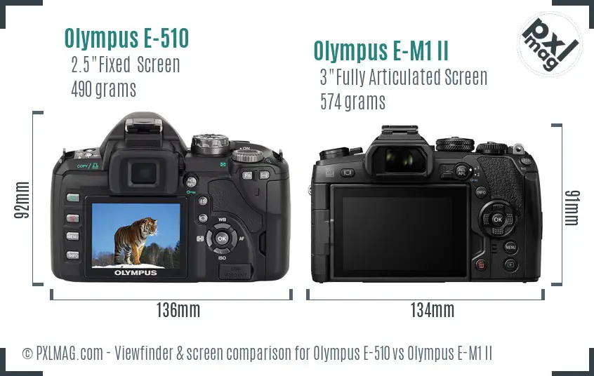 Olympus E-510 vs Olympus E-M1 II Screen and Viewfinder comparison