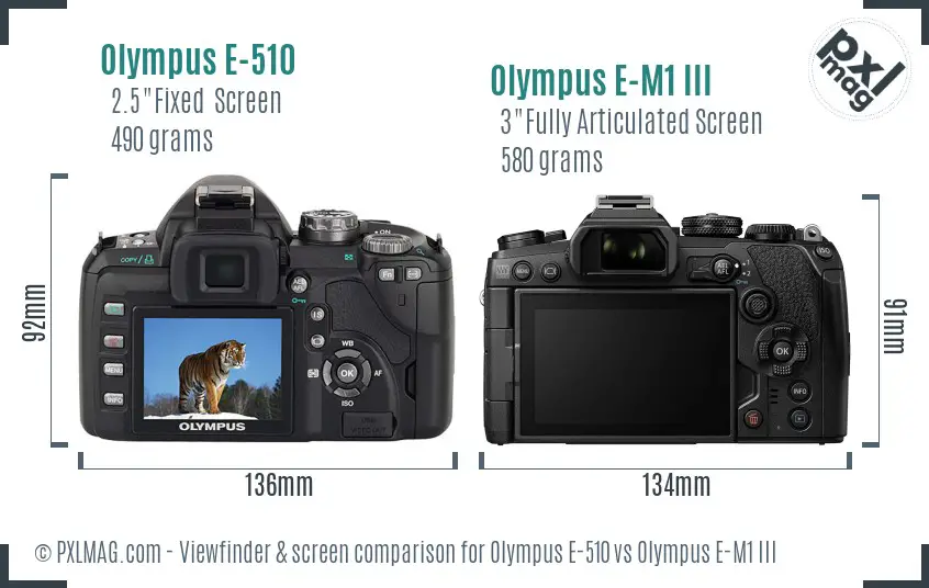 Olympus E-510 vs Olympus E-M1 III Screen and Viewfinder comparison
