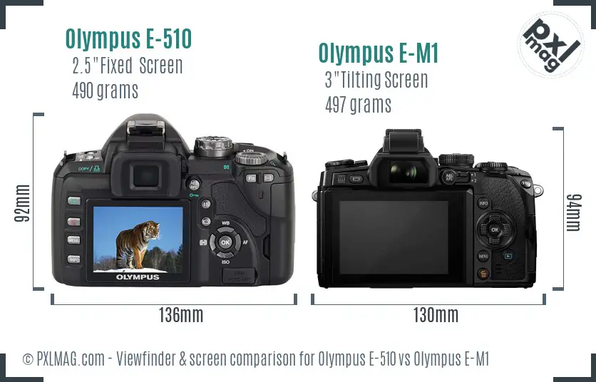 Olympus E-510 vs Olympus E-M1 Screen and Viewfinder comparison