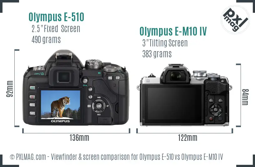 Olympus E-510 vs Olympus E-M10 IV Screen and Viewfinder comparison