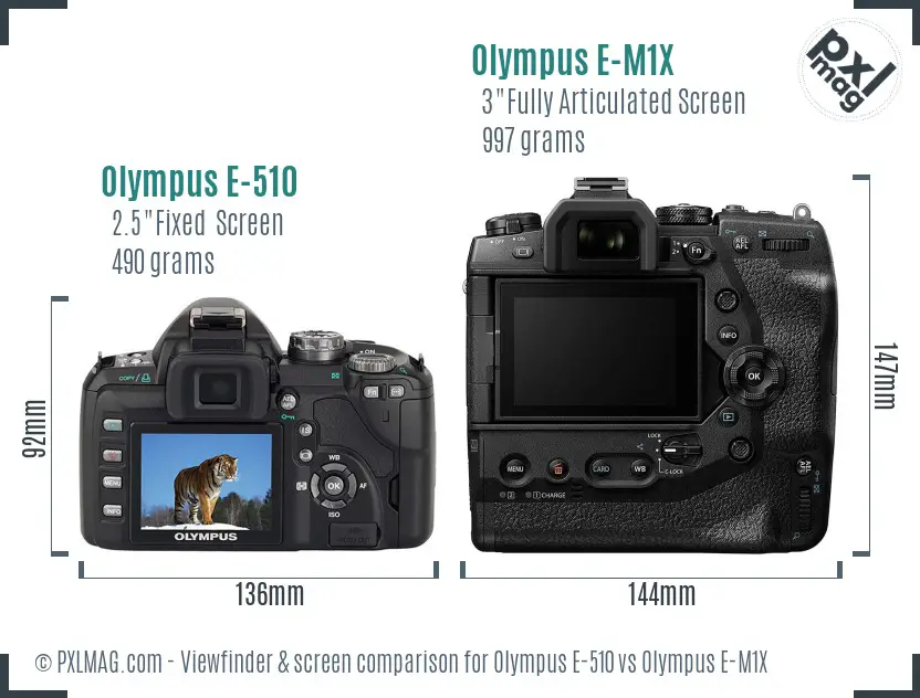 Olympus E-510 vs Olympus E-M1X Screen and Viewfinder comparison