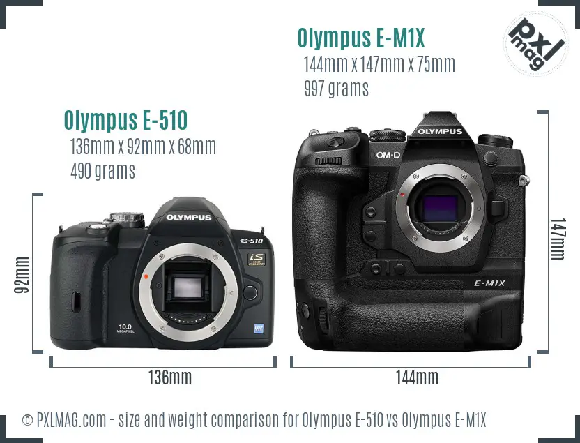 Olympus E-510 vs Olympus E-M1X size comparison