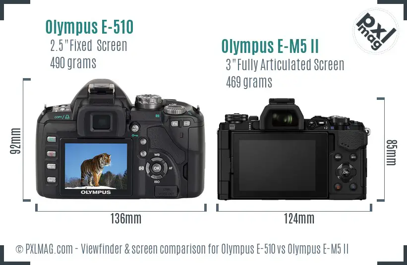 Olympus E-510 vs Olympus E-M5 II Screen and Viewfinder comparison