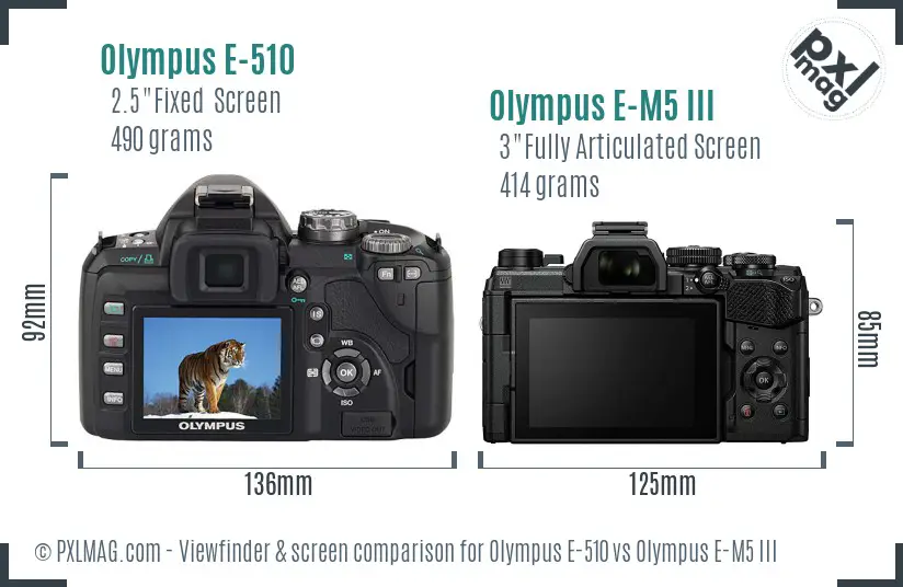 Olympus E-510 vs Olympus E-M5 III Screen and Viewfinder comparison