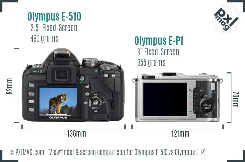 Olympus E-510 vs Olympus E-P1 Screen and Viewfinder comparison