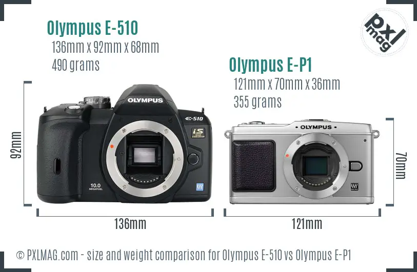 Olympus E-510 vs Olympus E-P1 size comparison
