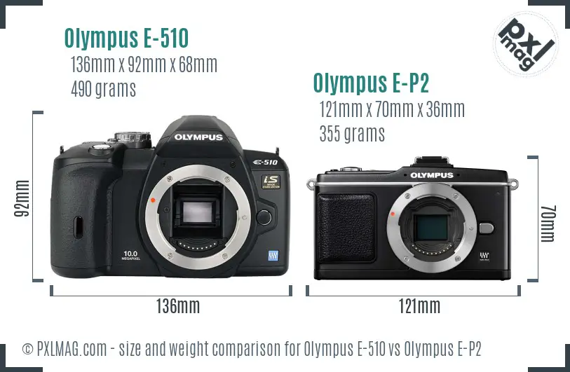 Olympus E-510 vs Olympus E-P2 size comparison