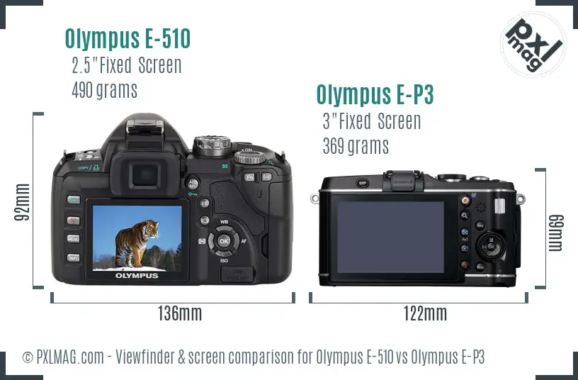 Olympus E-510 vs Olympus E-P3 Screen and Viewfinder comparison