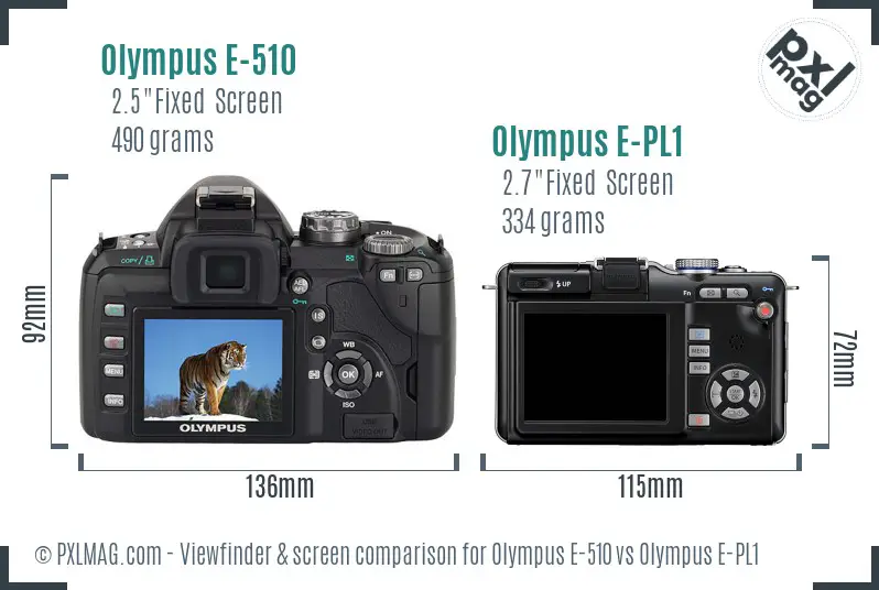 Olympus E-510 vs Olympus E-PL1 Screen and Viewfinder comparison