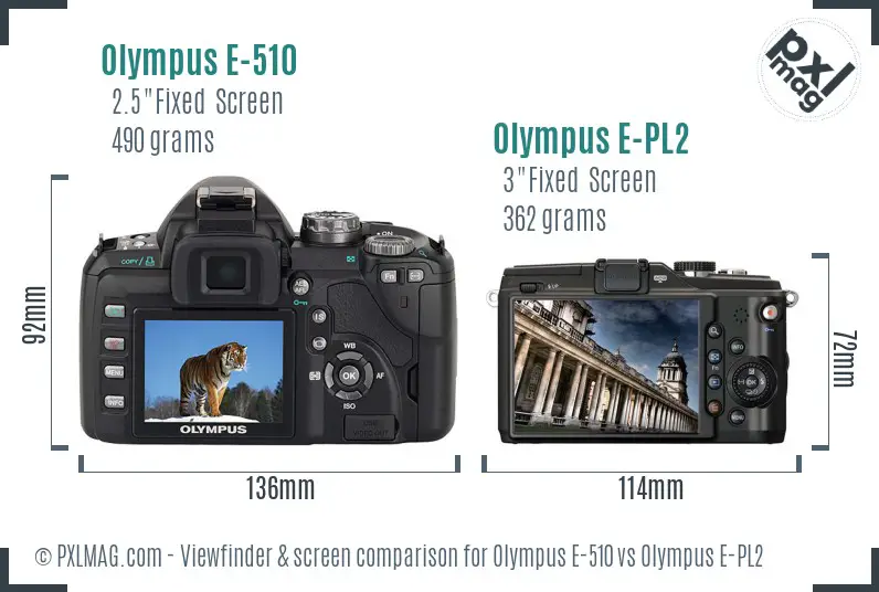 Olympus E-510 vs Olympus E-PL2 Screen and Viewfinder comparison