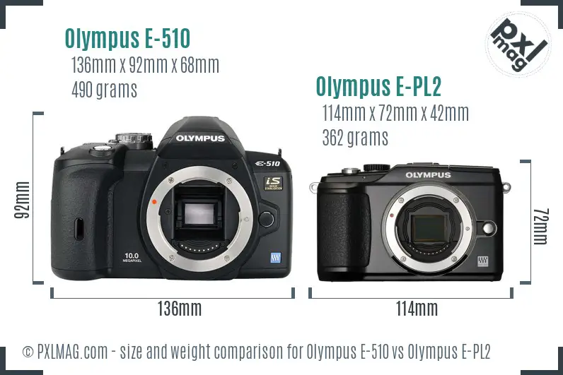 Olympus E-510 vs Olympus E-PL2 size comparison