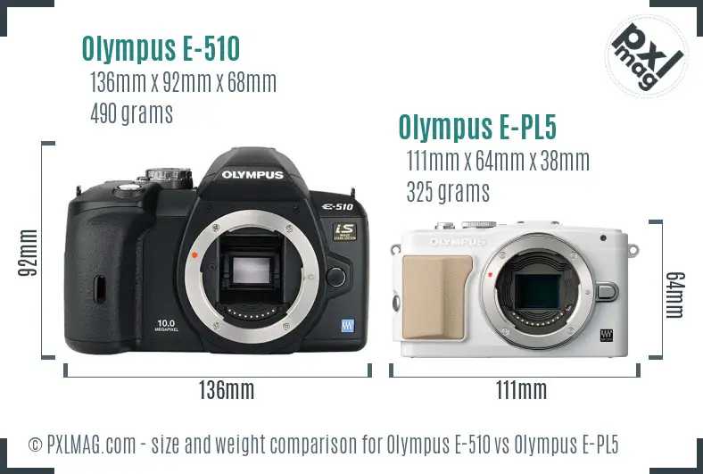 Olympus E-510 vs Olympus E-PL5 size comparison