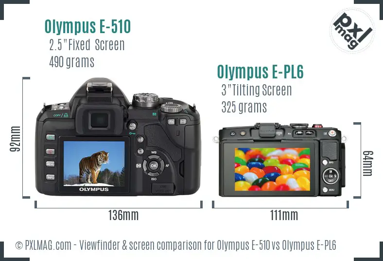 Olympus E-510 vs Olympus E-PL6 Screen and Viewfinder comparison