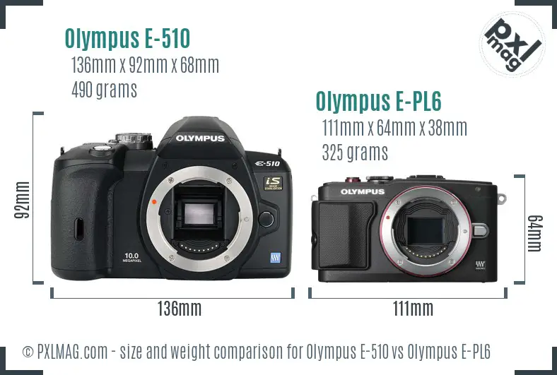 Olympus E-510 vs Olympus E-PL6 size comparison