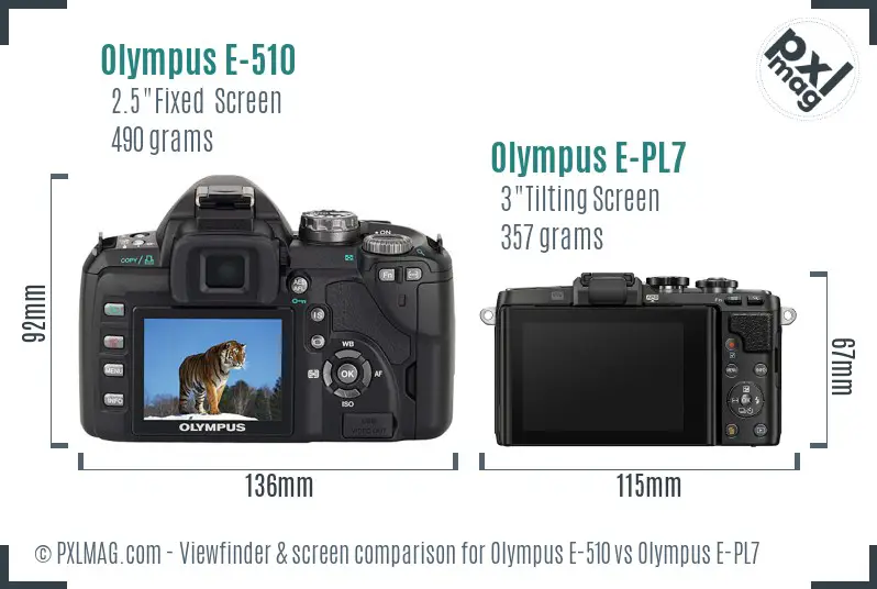 Olympus E-510 vs Olympus E-PL7 Screen and Viewfinder comparison
