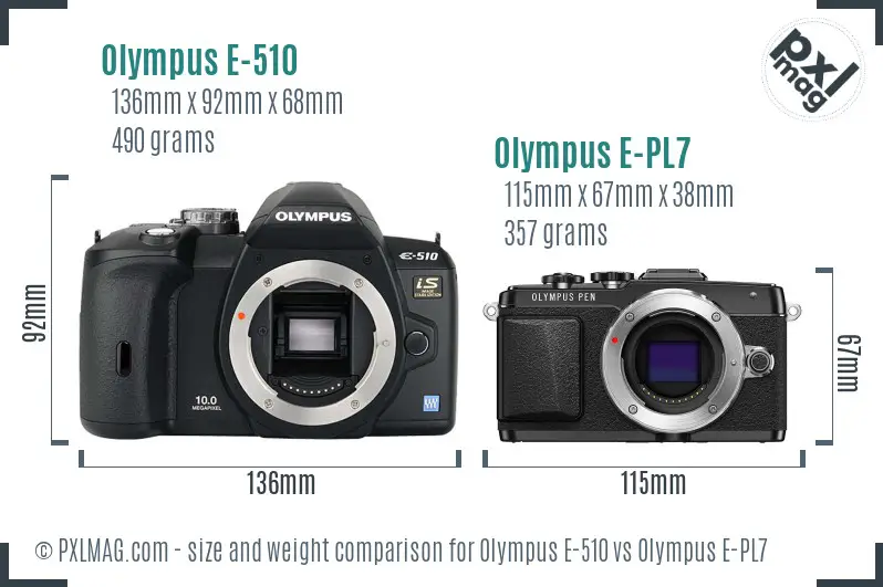 Olympus E-510 vs Olympus E-PL7 size comparison