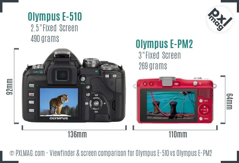Olympus E-510 vs Olympus E-PM2 Screen and Viewfinder comparison