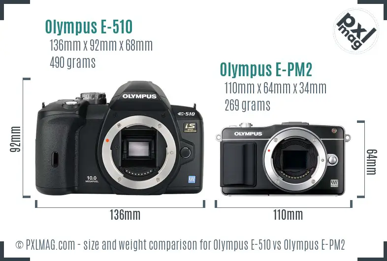Olympus E-510 vs Olympus E-PM2 size comparison