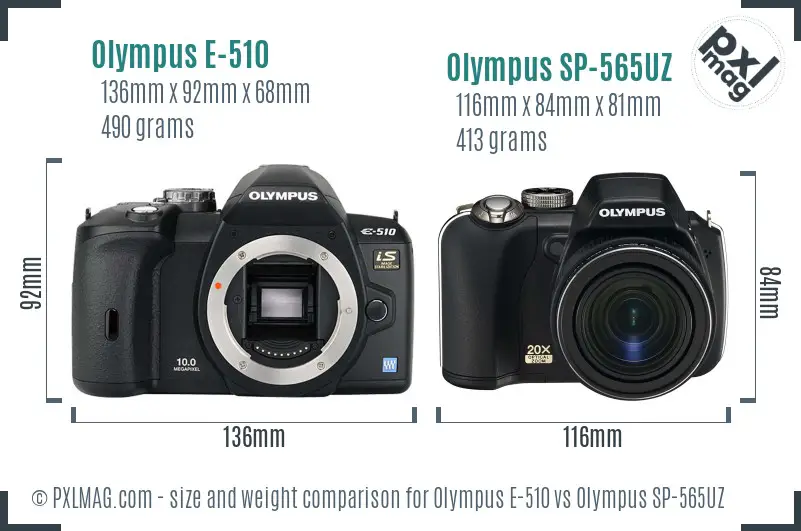 Olympus E-510 vs Olympus SP-565UZ size comparison