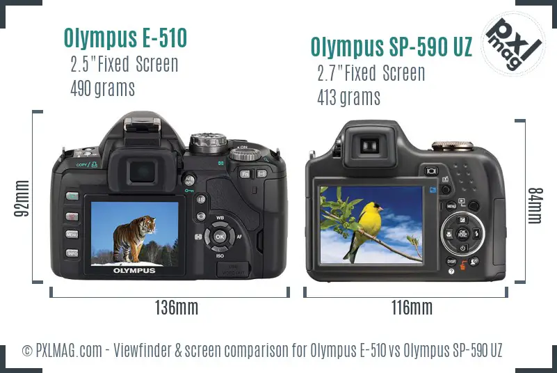 Olympus E-510 vs Olympus SP-590 UZ Screen and Viewfinder comparison