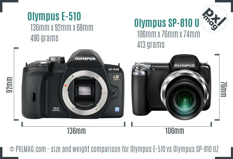 Olympus E-510 vs Olympus SP-810 UZ size comparison