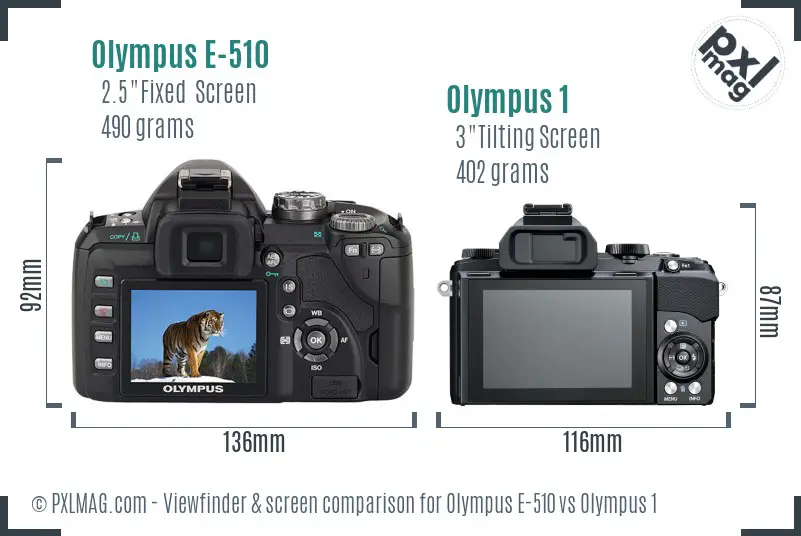 Olympus E-510 vs Olympus 1 Screen and Viewfinder comparison