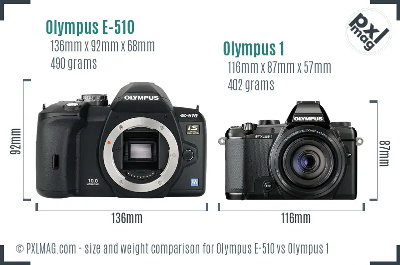 Olympus E-510 vs Olympus 1 size comparison