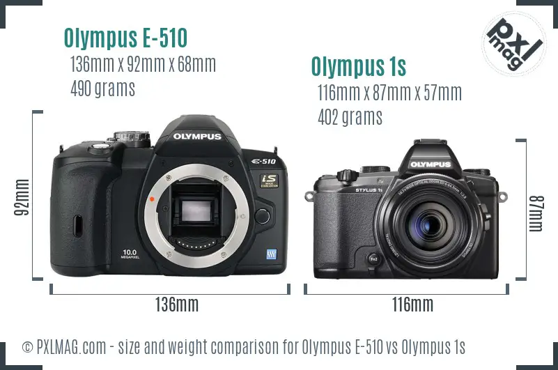 Olympus E-510 vs Olympus 1s size comparison
